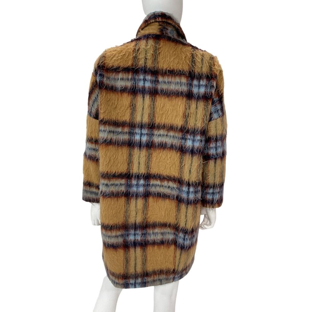 Anthropologie Brushed Plaid Yellow Motif Overcoat Outerwear Size S - Picture 3 of 5